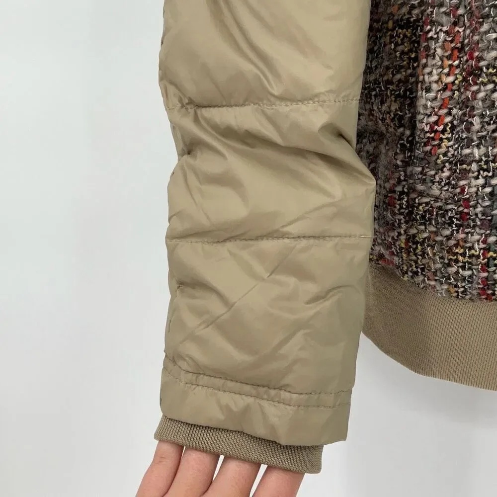 Members Only Green Brown Wool Blend Bomber Tweed Puffer Jacket Medium